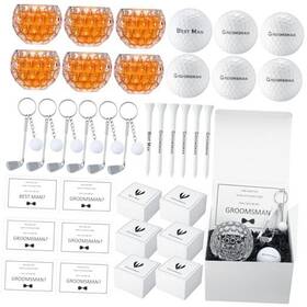 Funnymoom Huq-funnymoom-2322 6 Set Golf Groomsman Proposal Gift Box Ball Tees Keychain Whiskey Glass