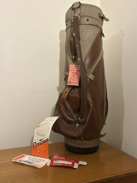 Hot Z Fh952m Vintage Leather Golf Bag Coffee And Khaki Color Collectible