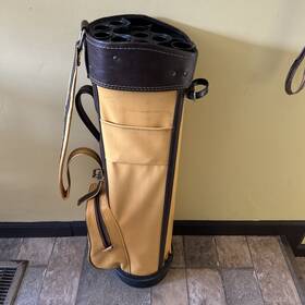 Kent 5008 Vtg Faux Leather Golf Bag Brown And Yellow Divided 14 Clubs