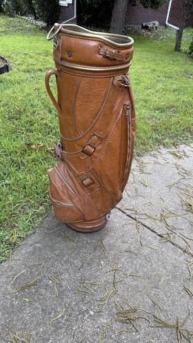 Macgregor P01077 Vintage Brown Leather Golf Bag With Rain Cover And Carry Strap