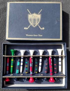 Ralph Lauren 092449971539 Vintage Polo Golf Tees Box Of 14 Wooden Multicolored With Logo