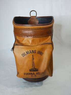Wilson Can1980 Vintage Mini Golf Bag Caddy Can Oilmans 1980 Brown White Leather Used