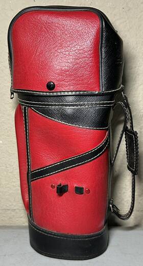 Ykk 042121 Vintage Miniature 12 Inch Black And Red Leather Golf Bag Zipper Button Top Japan