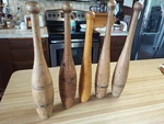 5 Antique Wooden Indian Exercise Clubs - Spalding Narragansett Various Sizes. Fixed Price $125.00.