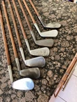 Antique Hickory Wood Shaft Golf 7 Club Run Of Kroydon Heat Treated Ironset. Fixed Price $295.00.