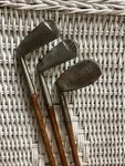 Antique Hickory Wood Shaft Macgregor Left Hand 3 Irons Mashie Mid &niblick. Fixed Price $195.00.