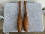 Vintage Pair 3/4 Pound Spalding Wooden Indian Clubs Exercise Circus Pins Antique. Fixed Price $125.00.