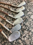 Antique Hickory Wood Shaft Golf Macgregor Duralite Stainless 6 Club Iron Set. Fixed Price $395.00.