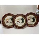 Sonoma Happy Trails Holiday Cowboy Snowman Dinner Plates Set Of 3 Western 8.5". Fixed Price $21.00.