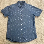 Bonobos Riviera Shirt Mens Large Slim Fit Short Sleeve Blue Chambray Hand Print. Fixed Price $24.95.